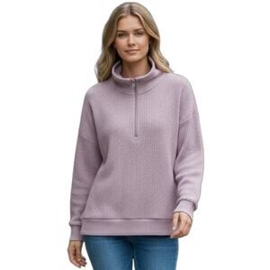 Marc New York Women's Sweater M Purple 1/4 Zip Ribbed Knit Long Sleeve Mock Neck